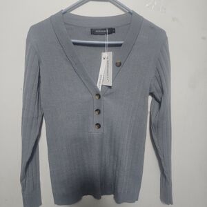 Mirocery Women's Grey Ribbed Button Down Shirt